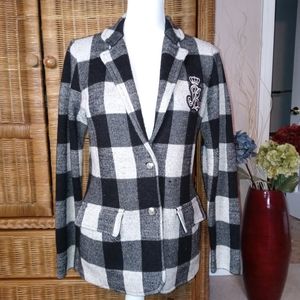 Ralph Lauren Black/Gray Plaid Insignia Sweater Jacket S/P